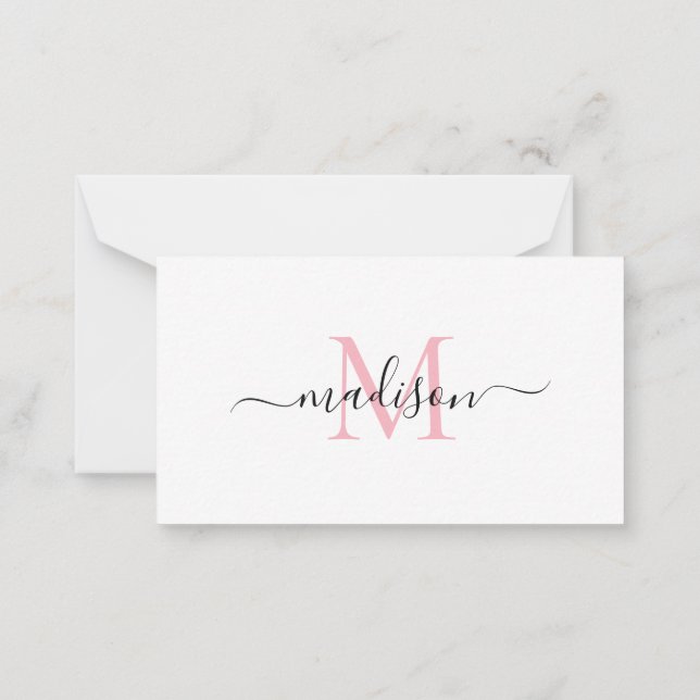 Minimalist Elegant Chic Monogram Script Blush Pink Card (Back)