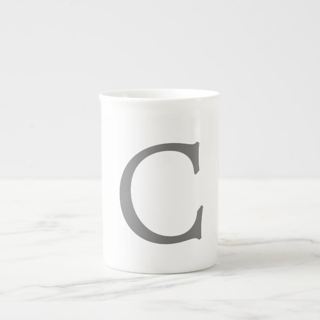 Minimalist Elegant Classical Monogram Initial Grey Bone China Mug (Front)