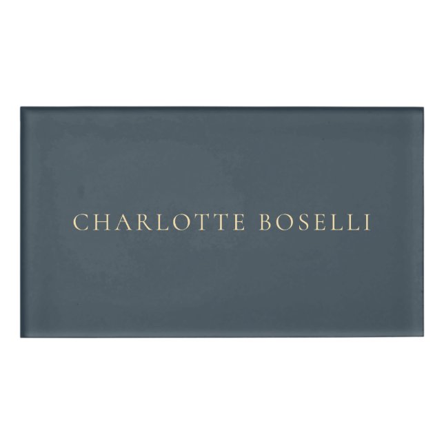 Minimalist Elegant Classical Professional Charcoal Name Tag (Front)