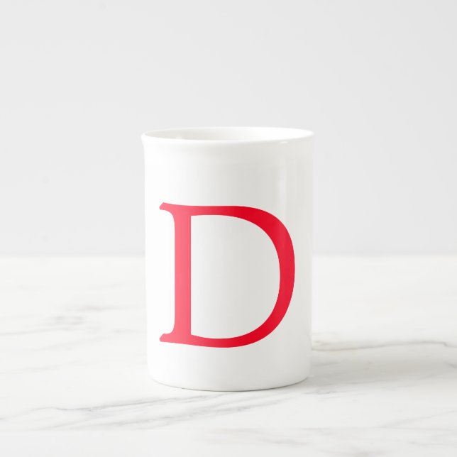 Minimalist Elegant Classical Red Monogram Initial Bone China Mug (Front)