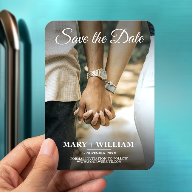 Minimalist Elegant Couple Photo Save The Date  Magnet (Creator Uploaded)