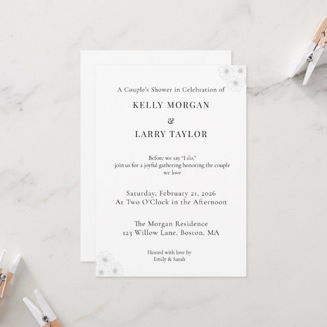 Minimalist elegant couple shower invitation card (Front/Back In Situ)