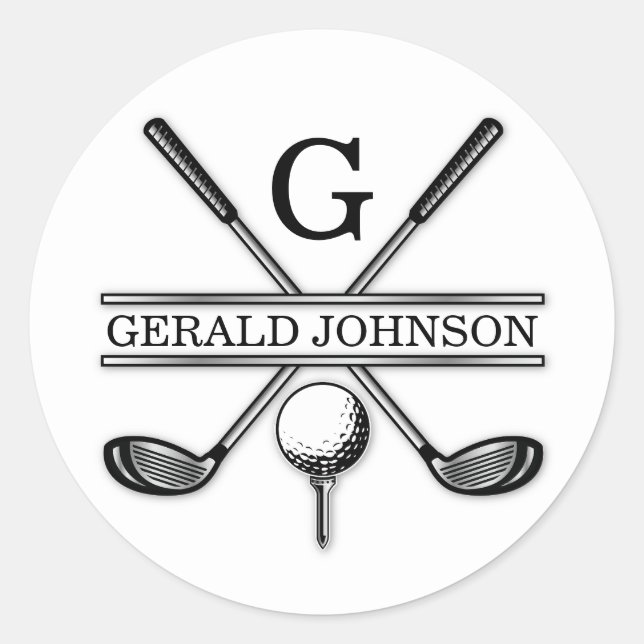 Minimalist Elegant Custom Golf Monogram Classic Ro Round Sticker (Front)