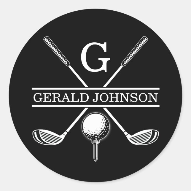 Minimalist Elegant Custom Golf Monogram Classic Round Sticker (Front)