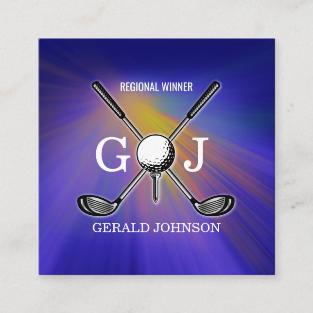 Minimalist Elegant Custom Golf Monogram Design Bus Square Business Card (Front)