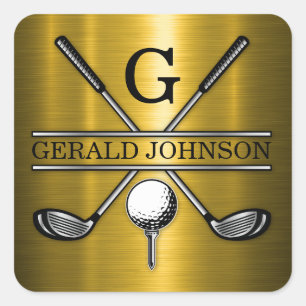 Minimalist Elegant Custom Golf Monogram Square Sticker