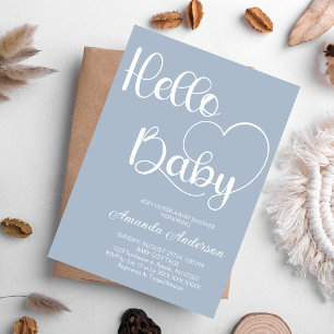 Minimalist Elegant Cute Blue Baby Boy Shower Invitation