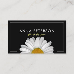Minimalist Elegant Daisy Flower on Black Business Card