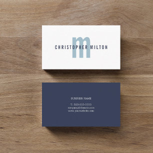 Minimalist Elegant Dark Blue Monogram Consultant Business Card