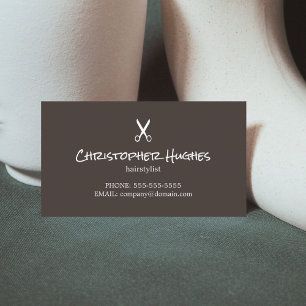 Minimalist Elegant Dark Brown Whiite Hairstylist Business Card