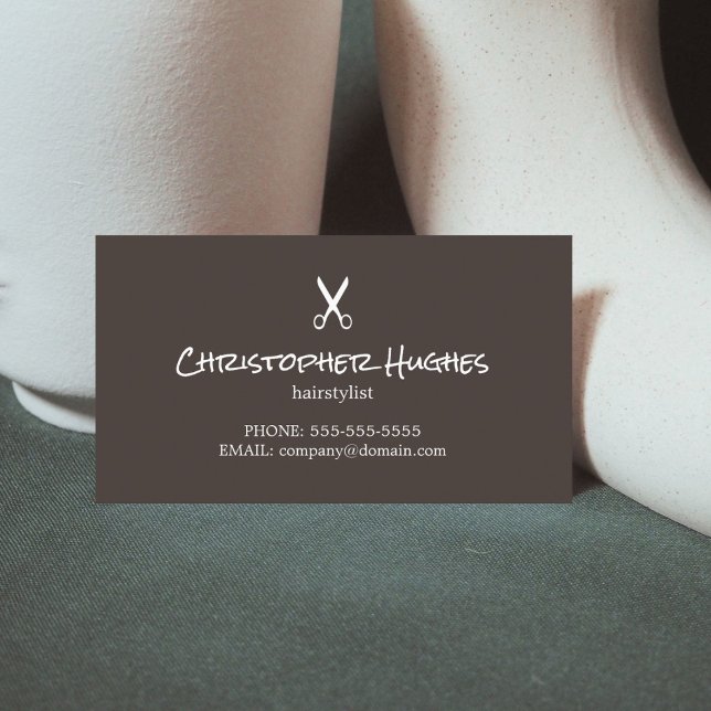 Minimalist Elegant Dark Brown Whiite Hairstylist Business Card (Creator Uploaded)