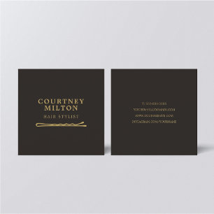 Minimalist Elegant Dark Faux Gold Hair Pin Square Business Card