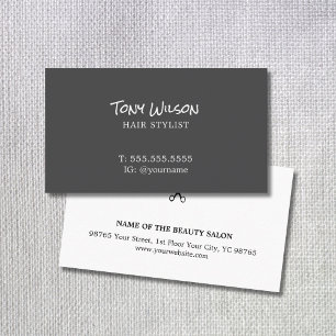 Minimalist Elegant Dark Grey White Hairdresser Business Card