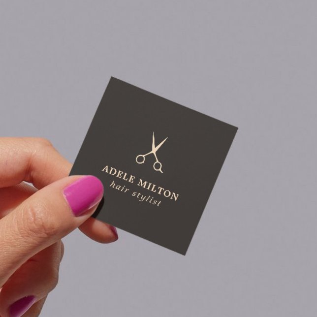 Minimalist Elegant Dark Rose Scissor Hairstylist Square Business Card (Creator Uploaded)
