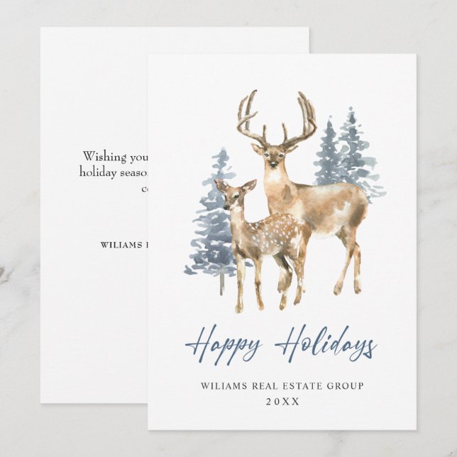 Minimalist Elegant Deer Christmas Tree Corporate Holiday Card (Front/Back)