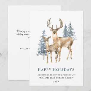 Minimalist Elegant Deer Christmas Tree Corporate Holiday Card