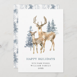 Minimalist Elegant Deer Christmas Tree Holiday Card