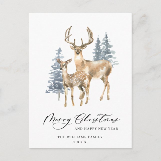 Minimalist Elegant Deer Christmas Tree Holiday Postcard (Front)