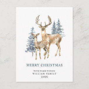 Minimalist Elegant Deer Christmas Tree Holiday Postcard