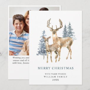 Minimalist Elegant Deer Christmas Tree PHOTO Holiday Card