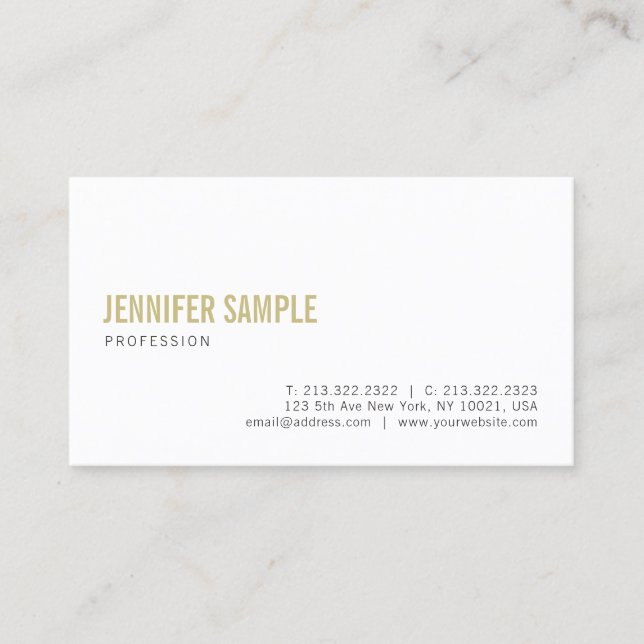 Minimalist Elegant Design Gold White Plain Trendy Business Card (Front)