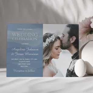Minimalist Elegant Dusty Blue Photo Wedding Invitation