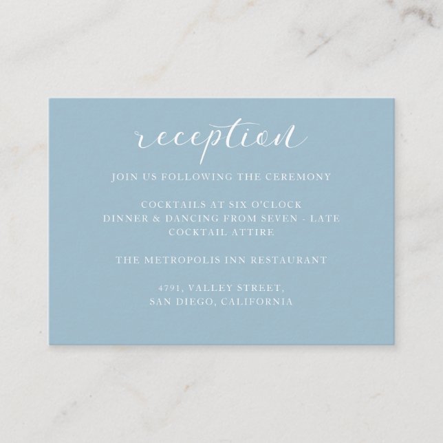 Minimalist Elegant Dusty Blue Wedding Reception Enclosure Card (Front)
