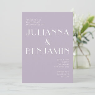 Minimalist Elegant Dusty Lilac Art Deco Wedding  Invitation
