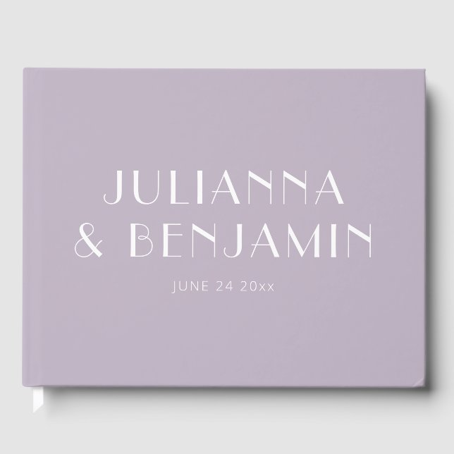 Minimalist Elegant Dusty Lilac Wedding Guest Book (Front)