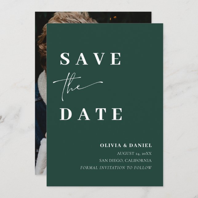 Minimalist Elegant Emerald Green Save the Date Invitation (Front/Back)