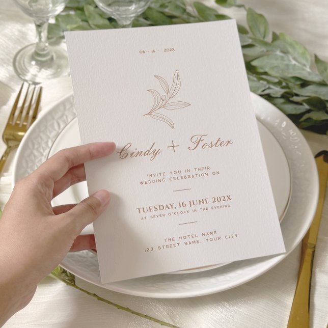 Minimalist Elegant Eucalyptus Line Art Wedding Invitation (Creator Uploaded)