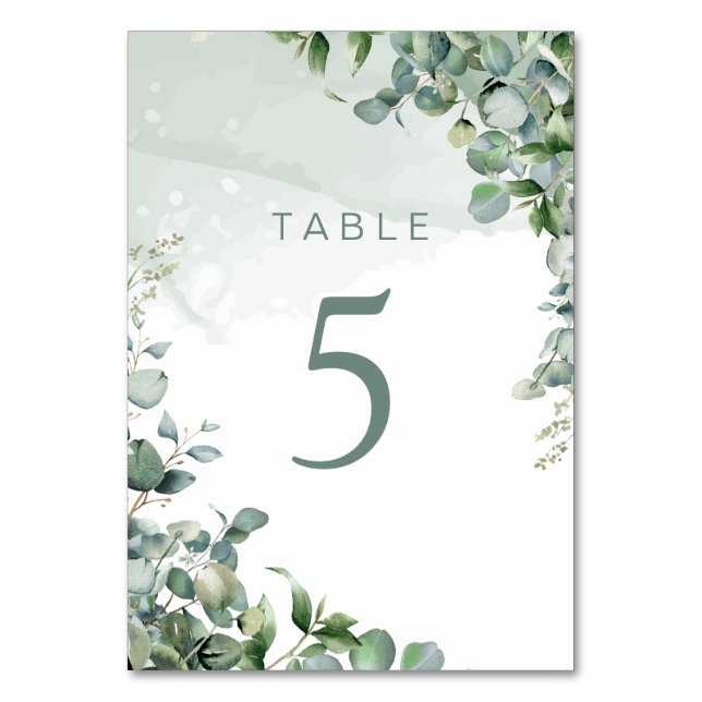 Minimalist Elegant Eucalyptus Sage Green Wedding Table Number (Back)