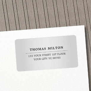 Minimalist Elegant Faux Silver Black Label