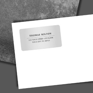 Minimalist Elegant Faux Silver Black Label