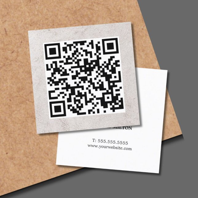 Minimalist Elegant Faux Stone QR Code Consultant Square Business Card (Creator Uploaded)