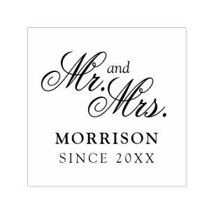 Minimalist Elegant Flemish Script Mr and Mrs Self-inking Stamp