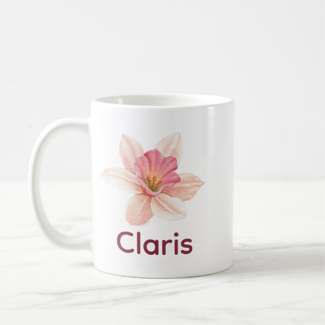 Minimalist Elegant Floral Beautiful Pink Lily Name Coffee Mug (Left)