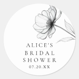 Minimalist Elegant Floral Drawing Bridal Shower Classic Round Sticker