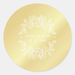 Minimalist Elegant Floral Golden  Classic Round Sticker