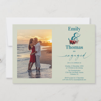 Minimalist elegant floral wedding engagement invitation