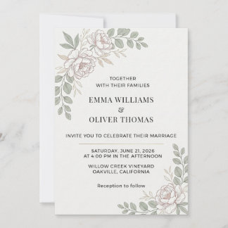 Minimalist Elegant Floral Wedding  Invitation