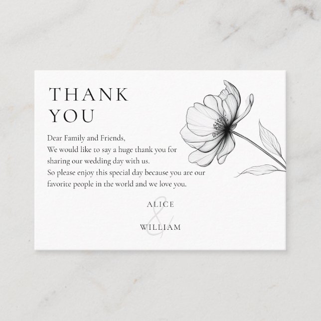 Minimalist Elegant Floral Wedding Thank You Place Card (Front)
