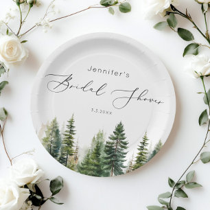 Minimalist elegant forest rustic bridal shower paper plate