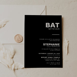 Minimalist Elegant Formal Black Bat Mitzvah   Invitation