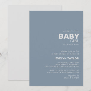 Minimalist Elegant Formal Blue Baby Girl shower Invitation