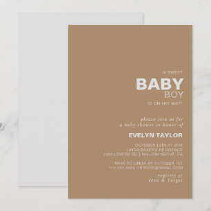 Minimalist Elegant Formal Brown Baby Boy shower  Invitation