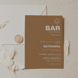 Minimalist Elegant Formal Brown Bar Mitzvah    Invitation