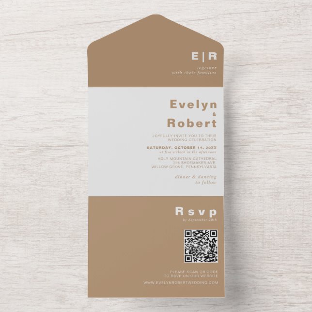 Minimalist Elegant Formal Brown Wedding   All In O One Invitation (Inside)