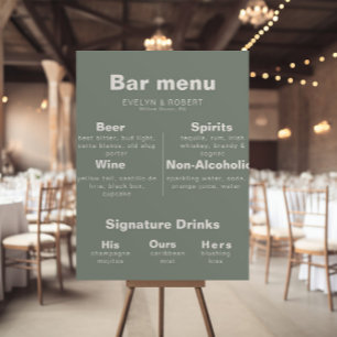 Minimalist Elegant Formal Green Wedding Bar Menu Poster