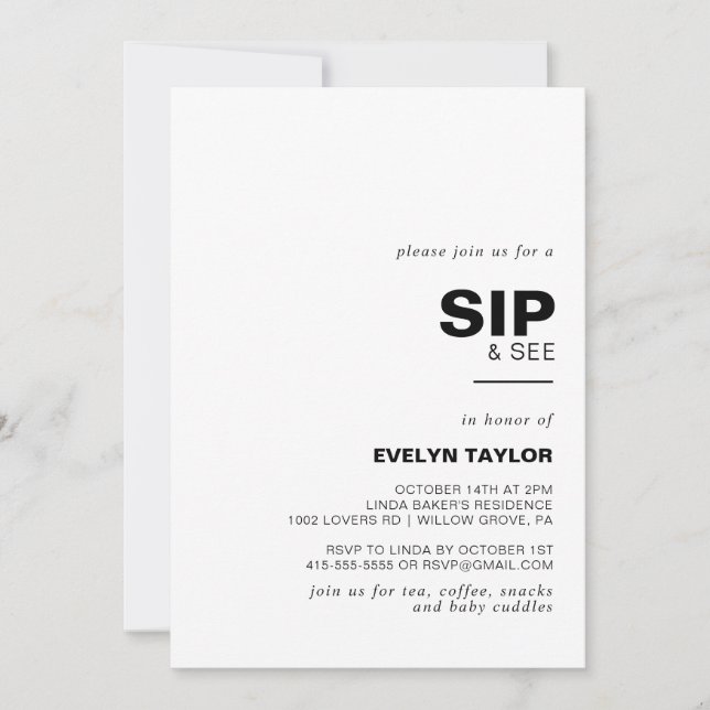 Minimalist Elegant Formal Sip and See    Invitation (Front)